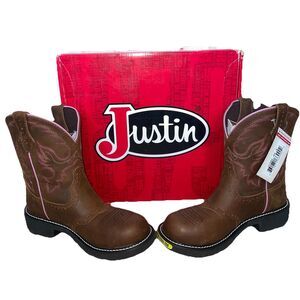 Justin Wanette Aged Bark Water Buffalo Women’s 9B 8” Round Steel Toe Boots